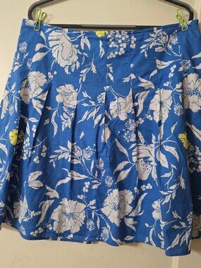 16 Old Navy Floral Knee Length Flare Lined Skirt 100% Cotton RoyalBlue WH Yellow